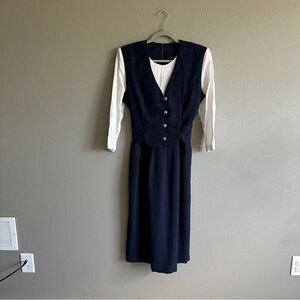 Vintage Miss Dorby Navy and White Belted Maxi Dress